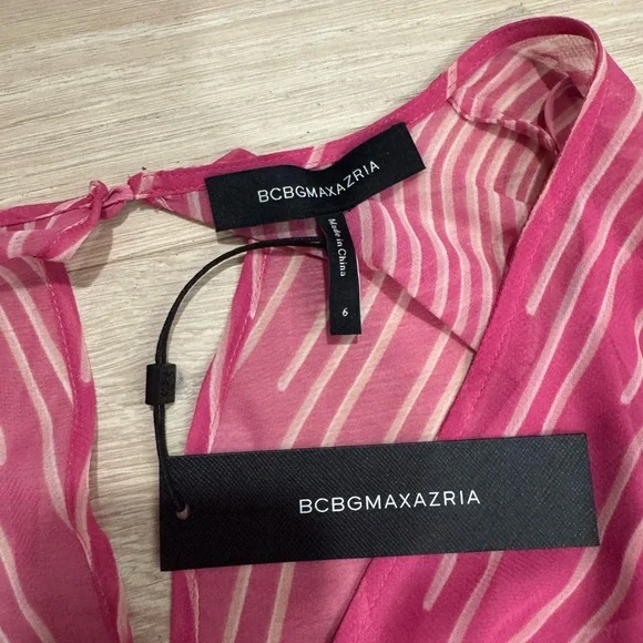 BCBGMaxazria linear high-low cocktail Dress in Ibis Rose color - Picture 9 of 10
